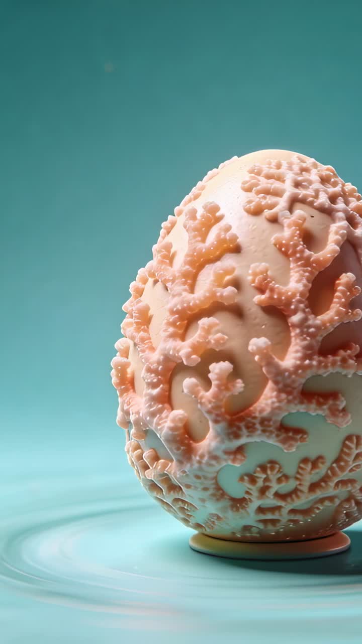 Playback starting; ornate egg rotating slowly, revealing coral reliefs and showing lower details