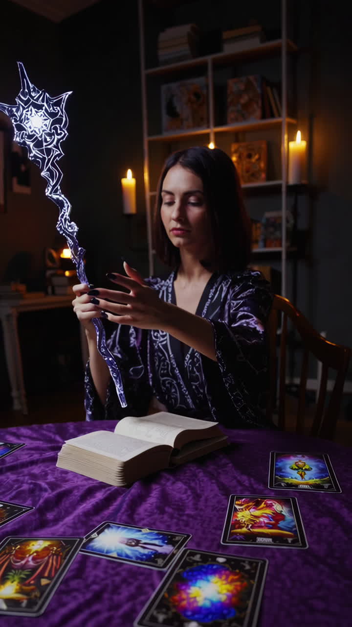Tarot Reading Session with Illuminated Staff