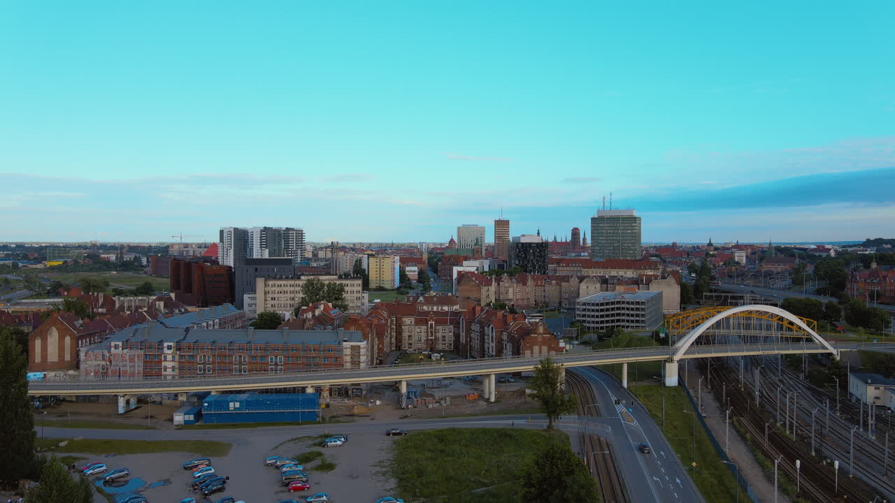 Aerial panorama shot of Gdansk city during beautiful day with blue sky,Poland