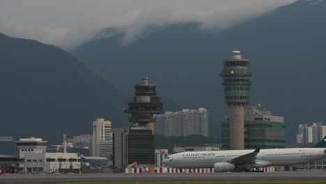 cathay pacific airplane at hong kong international airport