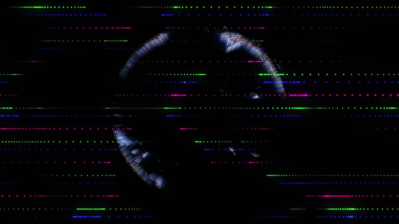 Color lines sweeping across screen causing dot globe rotating, breaking, reforming for data repair