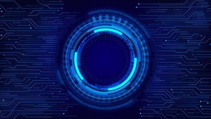 Animazione futuristica, interfaccia HUD digitale combinata con tecnologia di layout di schede a circuito stampato.