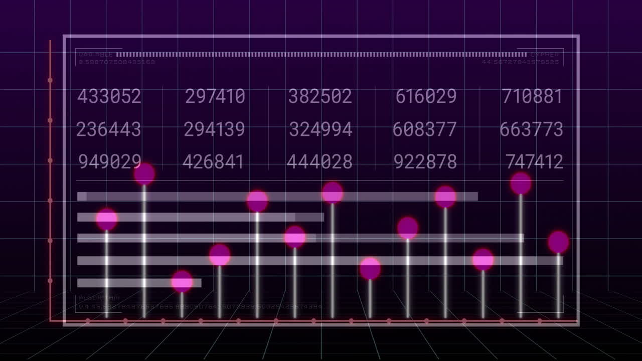 어두운 배경 위의 디지털 데이터 처리의 애니메이션