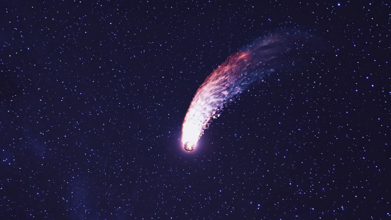 Glowing comet streaking through the dark expanse of space, surrounded by countless stars, creating a breathtaking celestial display in the vast universe