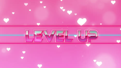 animación del texto de nivel superior sobre los iconos de corazón en fondo rosa