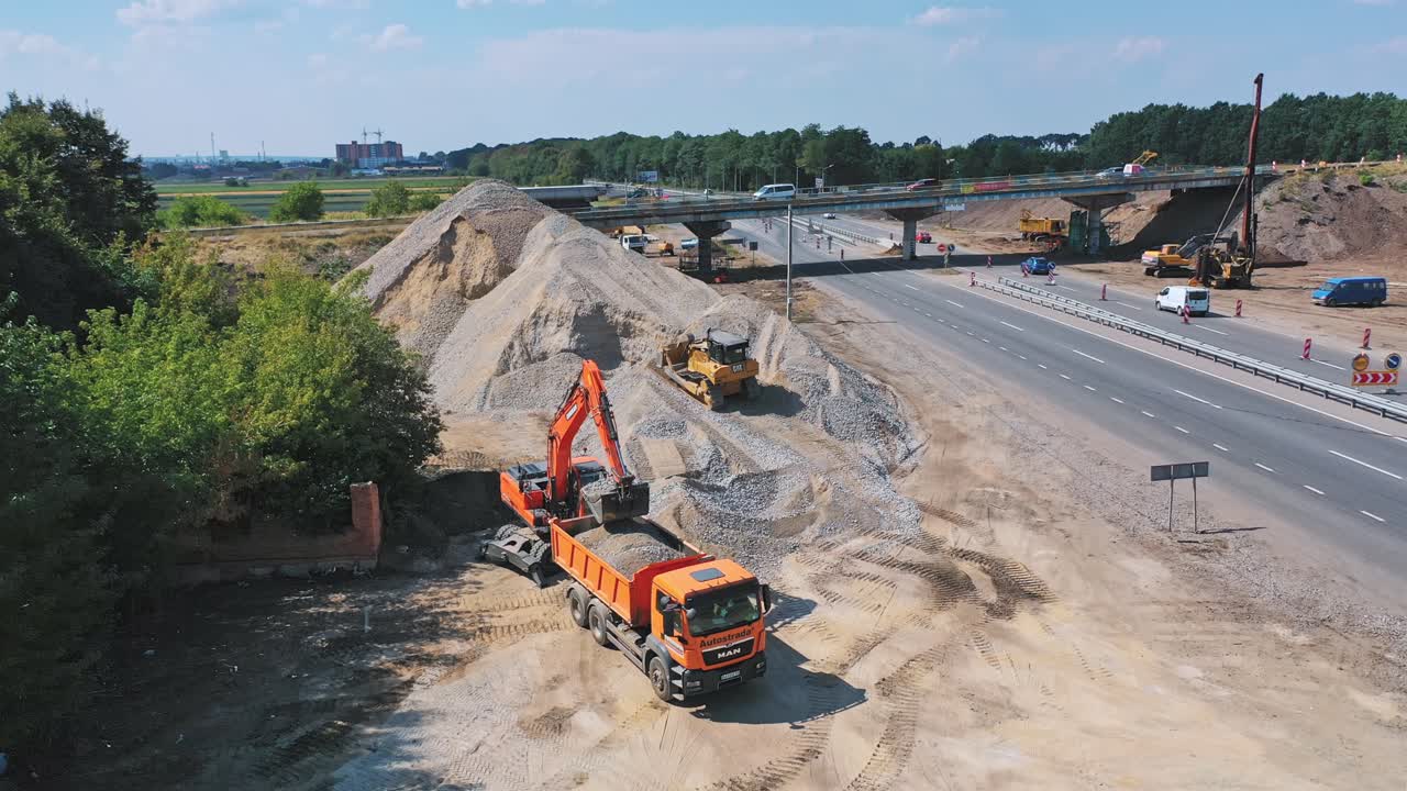 Highway road under construction. Aerial view on the new road construction site