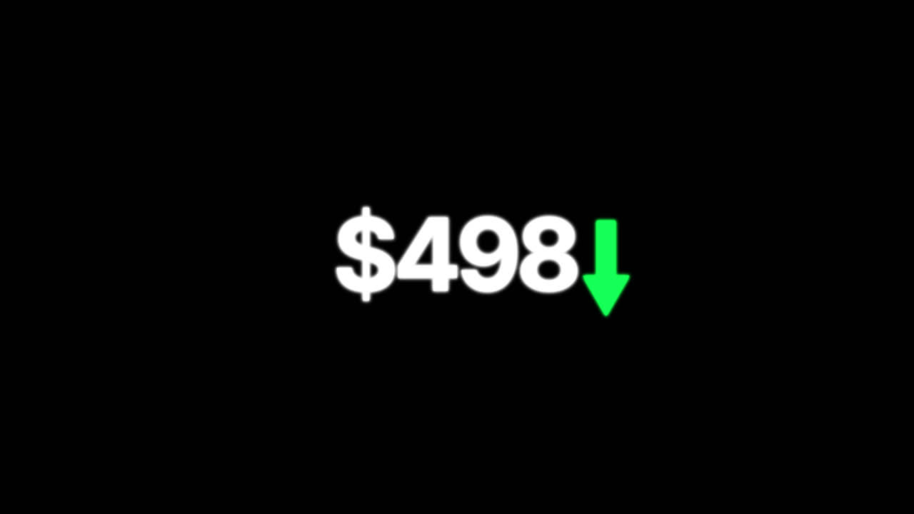 Dollar Amount Decreasing with Green Down Arrow on Black Background