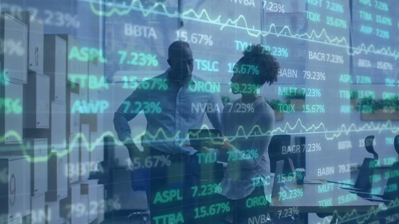 Animering av bearbetning av finansiella data över affärsfolk
