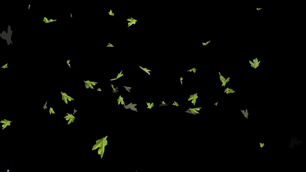 A gentle cascade of green leaves drifting downward, creating a calming, nature-inspired falling effect.