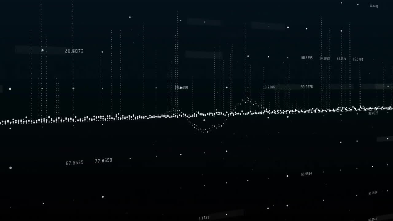 Animation of financial data processing over black background
