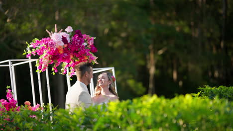 romantic outdoor wedding ceremony kiss
