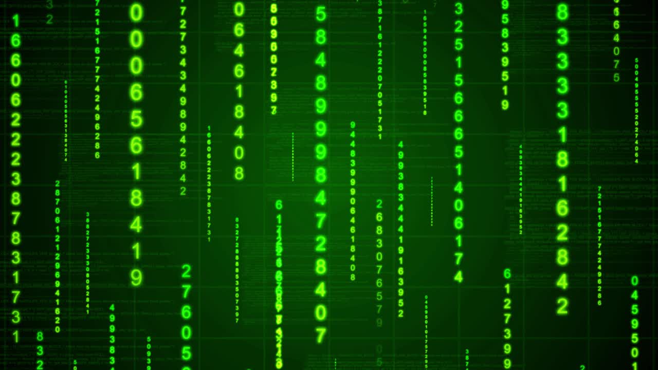 binnary code animation background, green