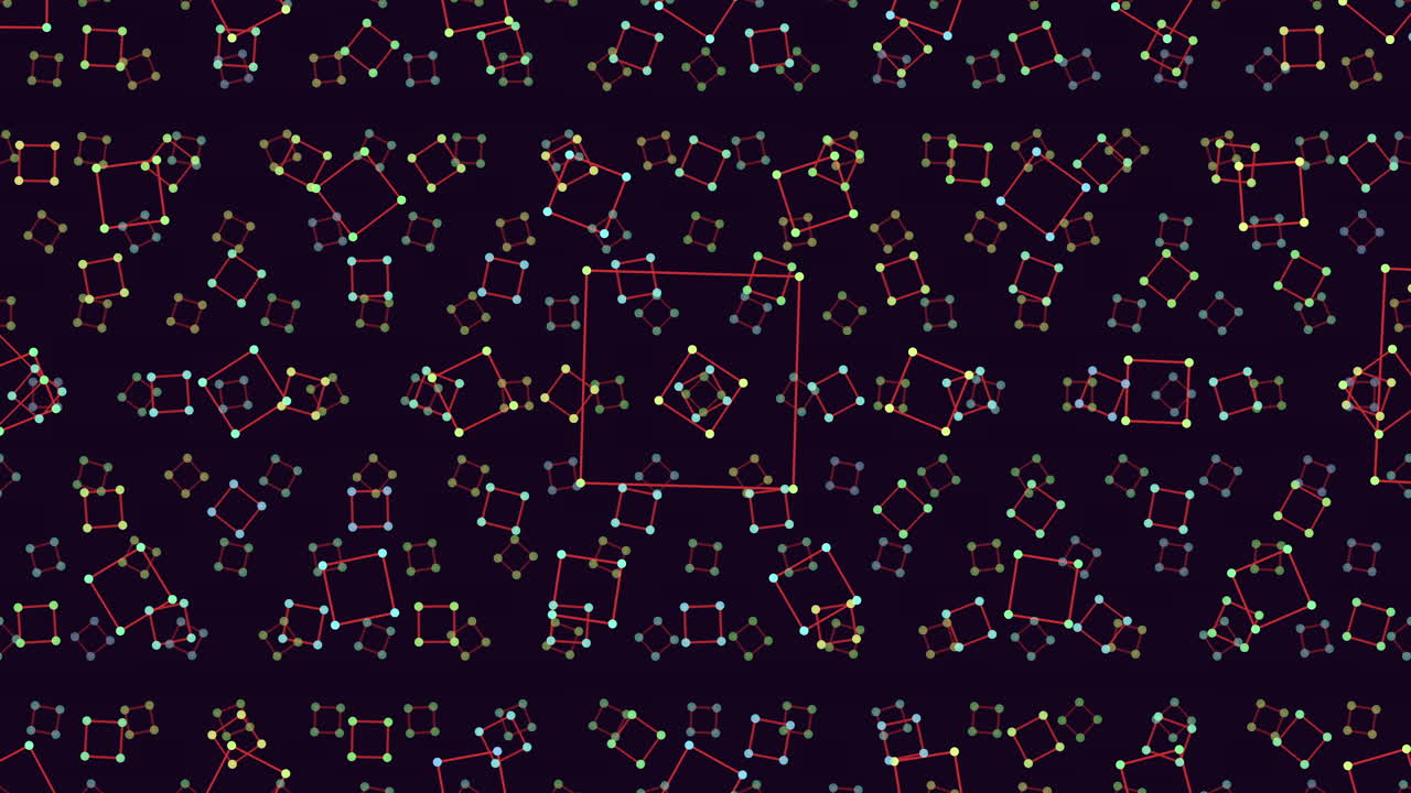 진동하는 기하학적 점 그리드 어두운 배경에 다채로운 패턴