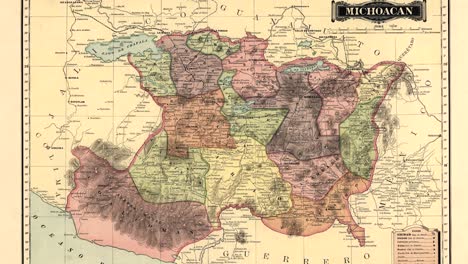 old nineteenth century map of the state of michoacan in mexico