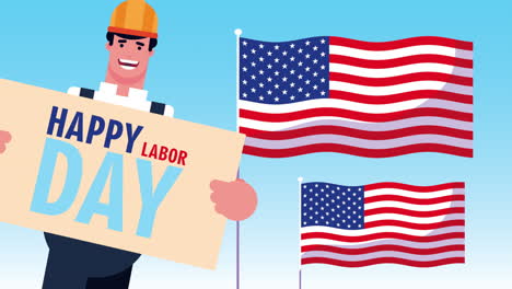 happy labor day celebration with builder lifting lettering