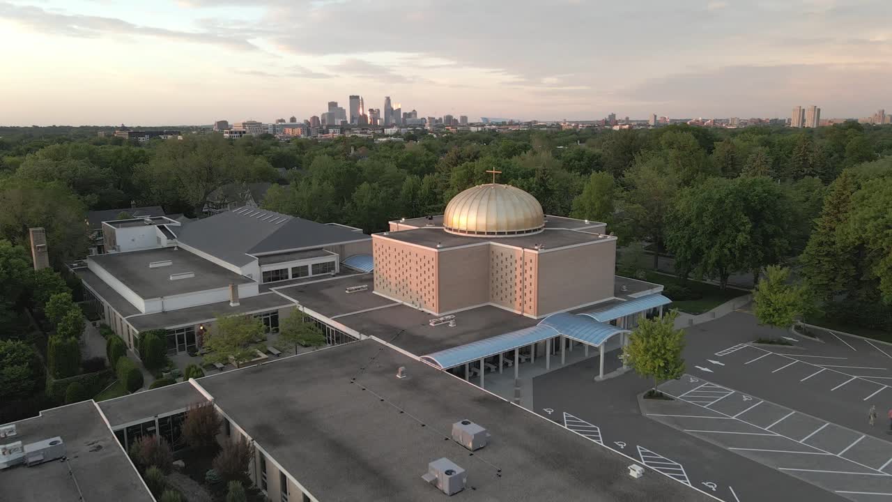 aerial footage of uptown minneapolis facing downtown