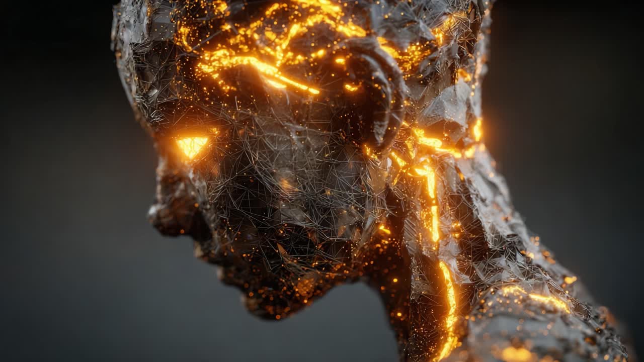 Una rappresentazione accattivante di una figura astratta luminosa con linee e texture radiose, che unisce tecnologia e arte in uno straordinario spettacolo visivo.