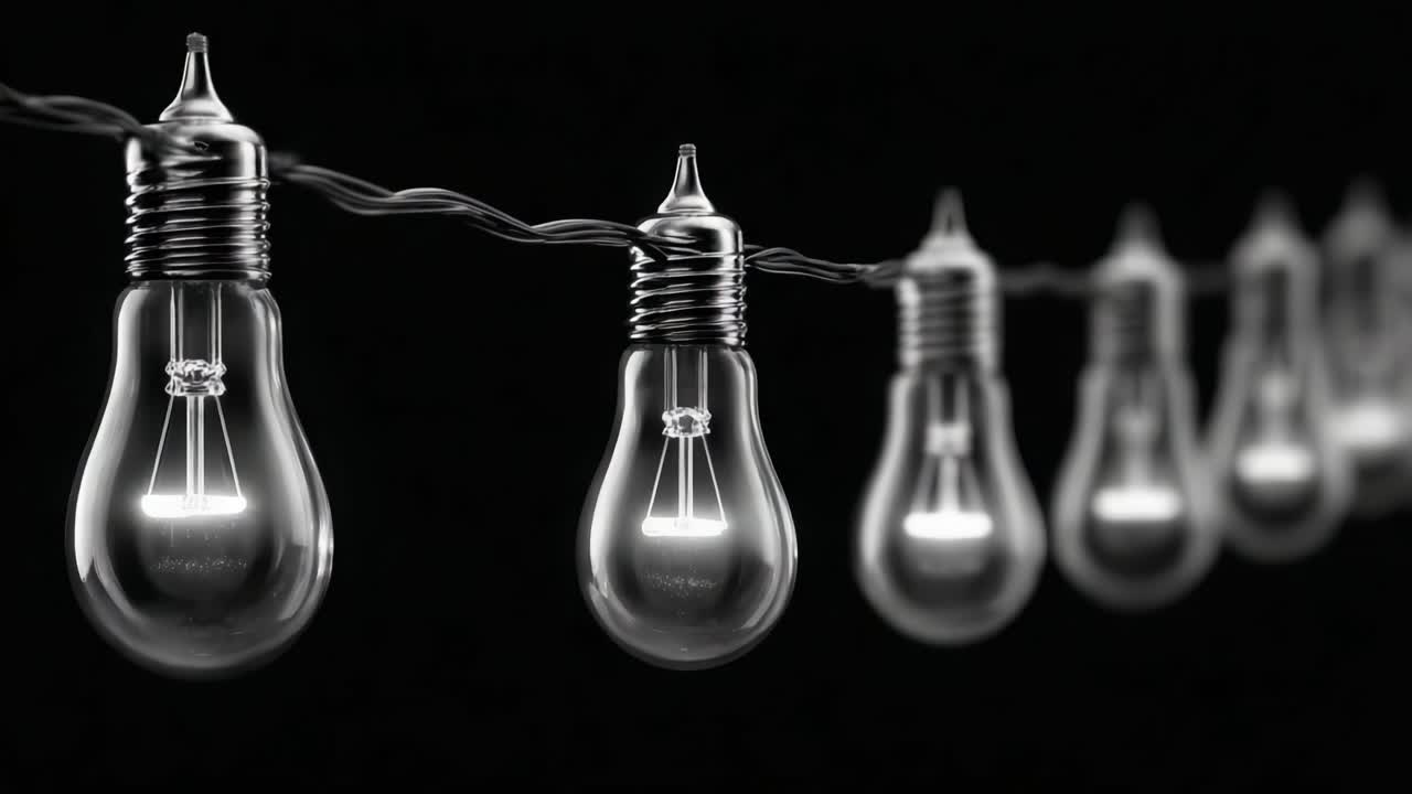 A Captivating Display of Illuminated Light Bulbs: Progression from Off to On, Showcasing the Transition in Warm Glow and Artistic Design