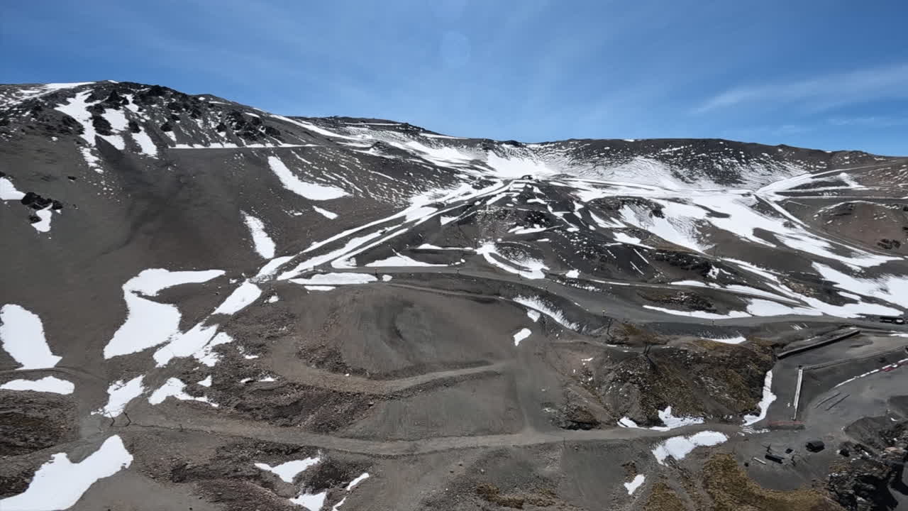 Aerial helicopter shot flying over Mt Hutt Ski Field in New Zealand