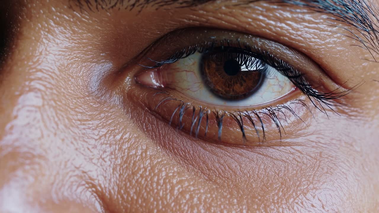 Primo piano macro di un occhio umano che sbatte le palpebre.