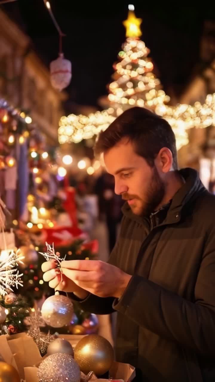 Hombre en un mercado navideño