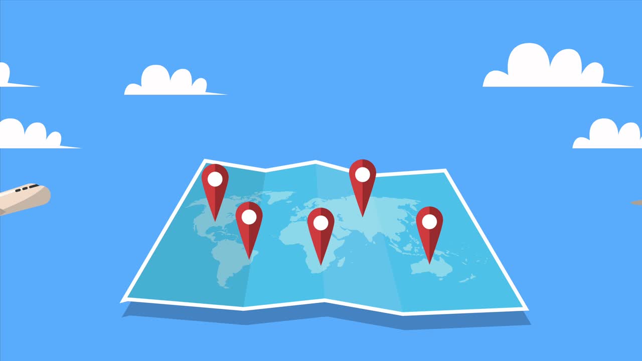 mapa de papel del mundo con un avión volando