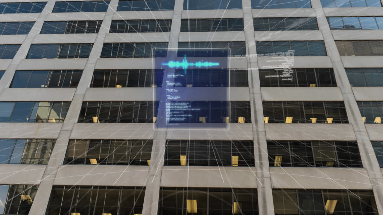 도시 풍경 위의 데이터 처리 애니메이션