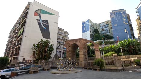 street view with buildings and archway