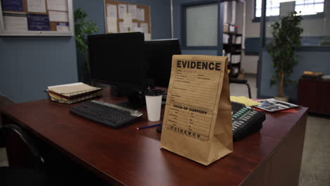 evidence bag on the desk in a police station