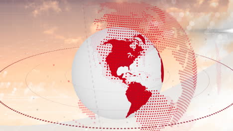 rotating globe with red digital patterns in animation against abstract background