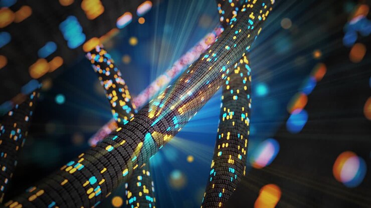 Big data cloud computing internet of things IOT AI network technology. Seamless loop 4K VJ background.