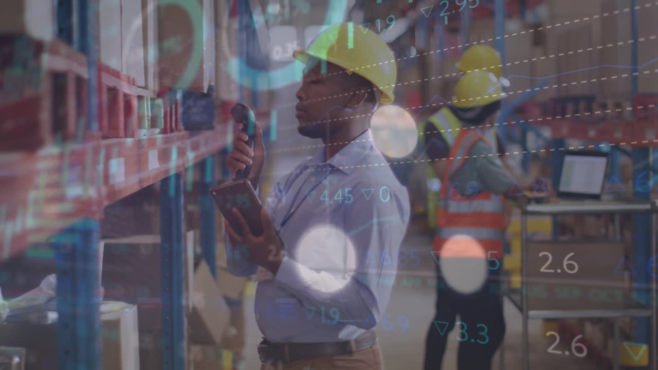 animación de estadísticas y procesamiento de datos sobre diversas personas que trabajan en el almacén