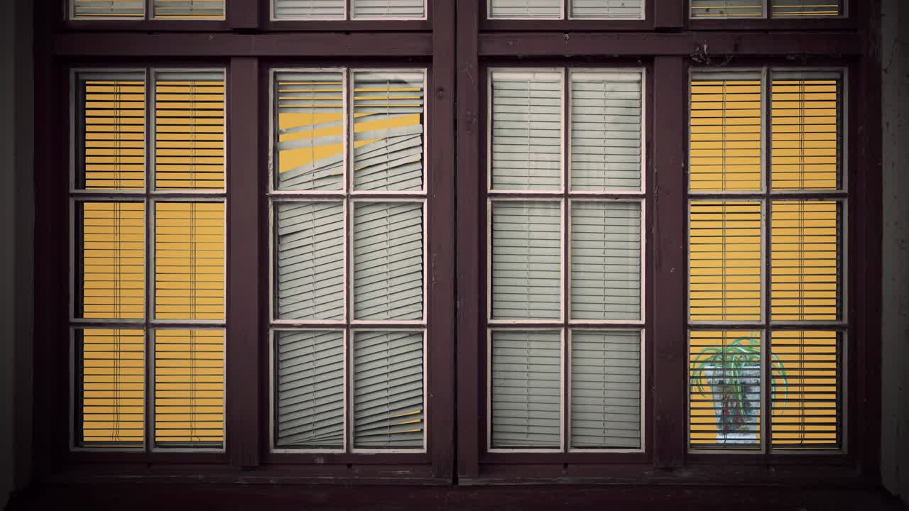 Vintage wooden windows with venetian blinds