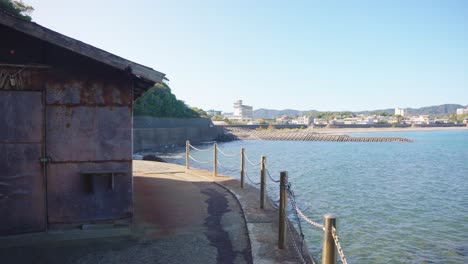 seaside hut for ama divers on the coastline of osatsu town, sunny day japan