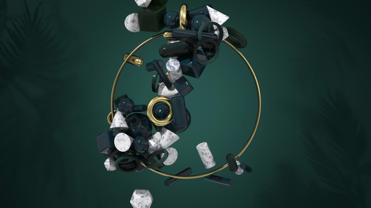 3d 렌더링으로 금속 원을 가진 창조적인 기하학