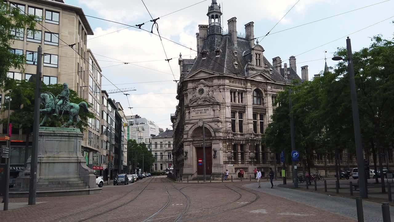 Brussels, Belgium - September 15, 2021: Street view of the National Bank of Belgium in the city center