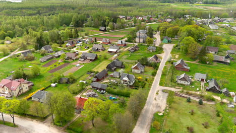 aerial view of homes in village, countryside of lithuania