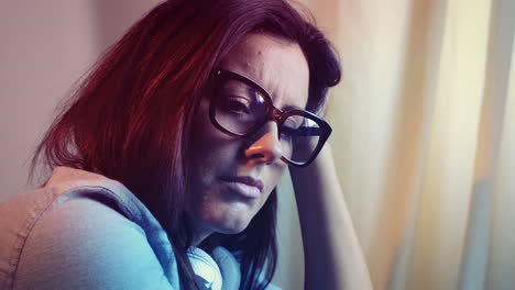 Sad-teenager-girl-portrait-sultry-and-sensual-alone-at-home