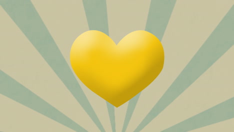 digital animation of yellow heart icon against moving radial rays on green background