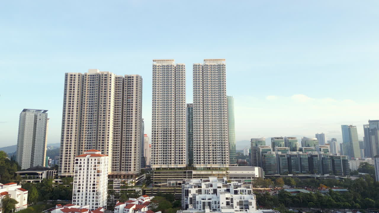 Huge Apartment Towers In Bangsar South Kuala Lumpur City Malaysia Drone Track Back 4K 60FPS