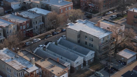 aerial view of homes in humboldt park, chicago. shot on a spring day