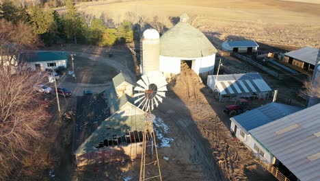 aerial view of a rural farm with abandoned buildings