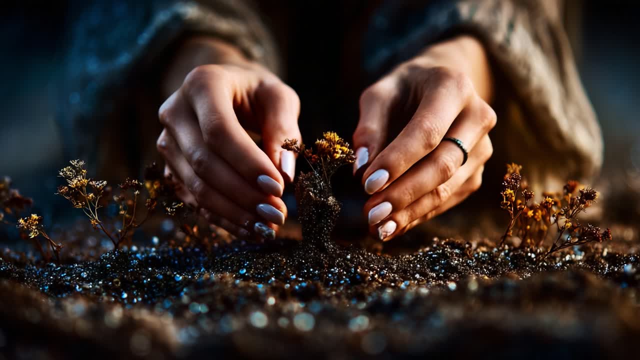 Nurturing Growth: A Close-Up Look at Hands Gently Cultivating Small Plants in Soil, Emphasizing the Beauty of Nature and the Care Required for Sustainable Gardening Practices