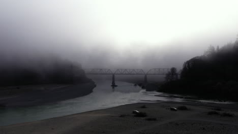 dyerville train trestle bridge, also called south fork bridge in northern california, crossing the eel river
