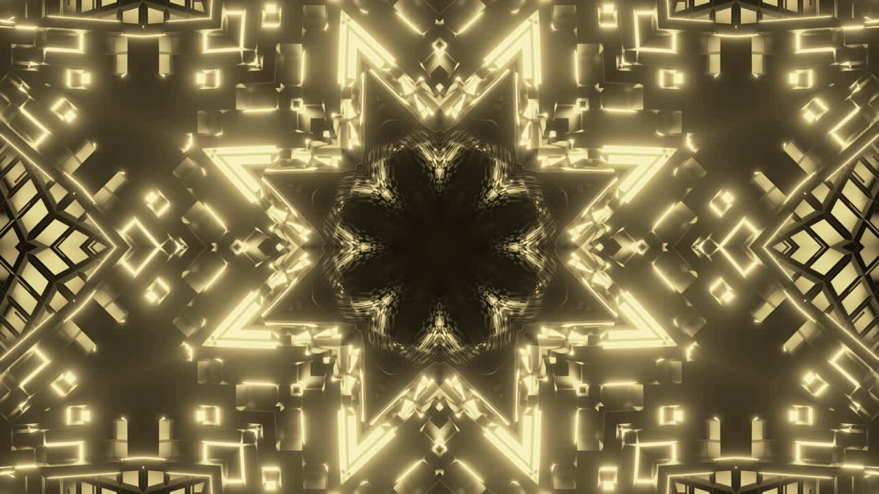 끝없는 루프에서 서로 뒤틀린 황금 꽃과 별 모양