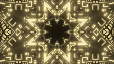golden flower and star shapes warping in each other in an endless loop