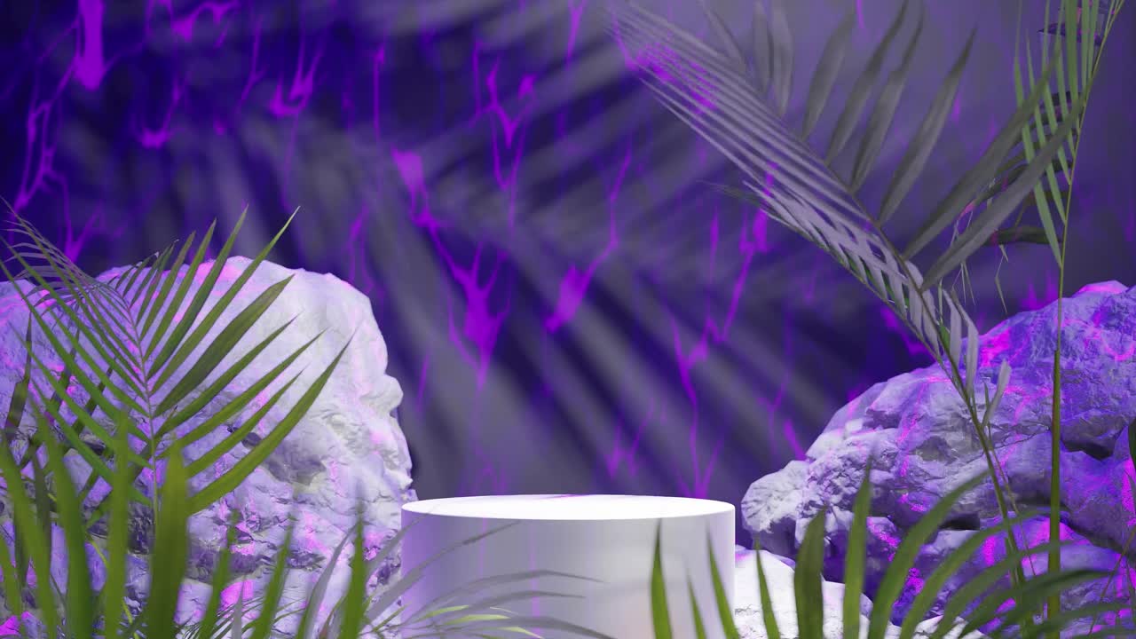 바위들 사이의 전기적 보라색 에너지