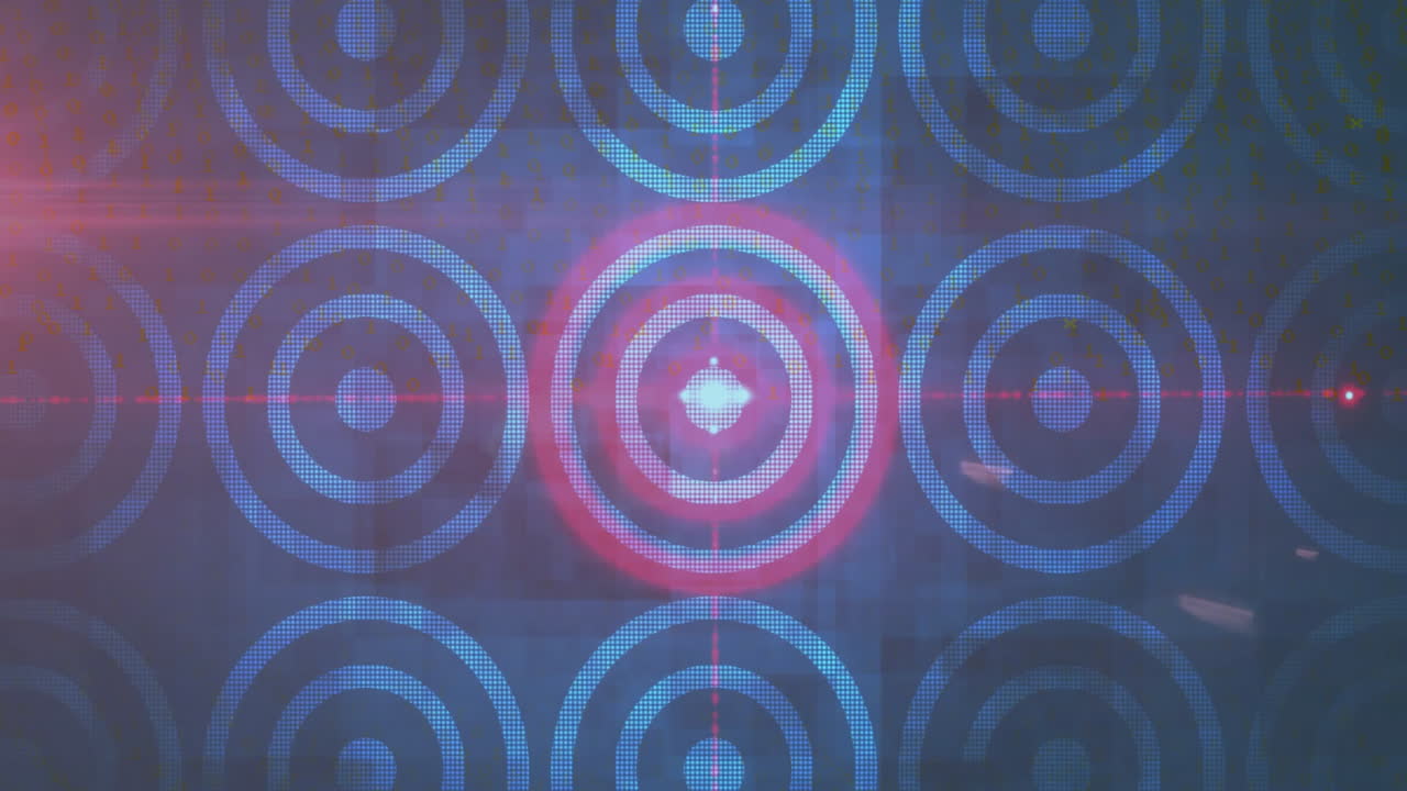 Target circles pattern with glowing red center animation over blue background