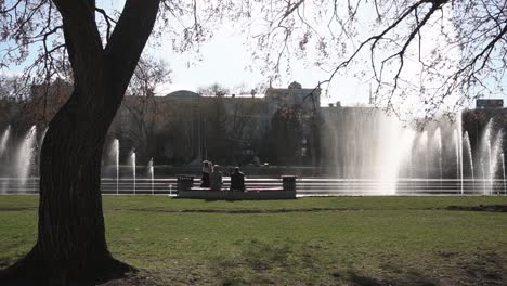 park fountain with people