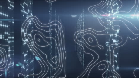 animación de líneas blancas sobre la sala de tecnología con servidores informáticos